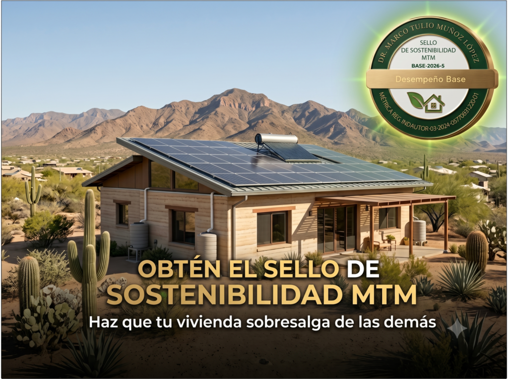 Sello de Sostenibilidad MTM para vivienda con paneles solares en clima cálido de Hermosillo